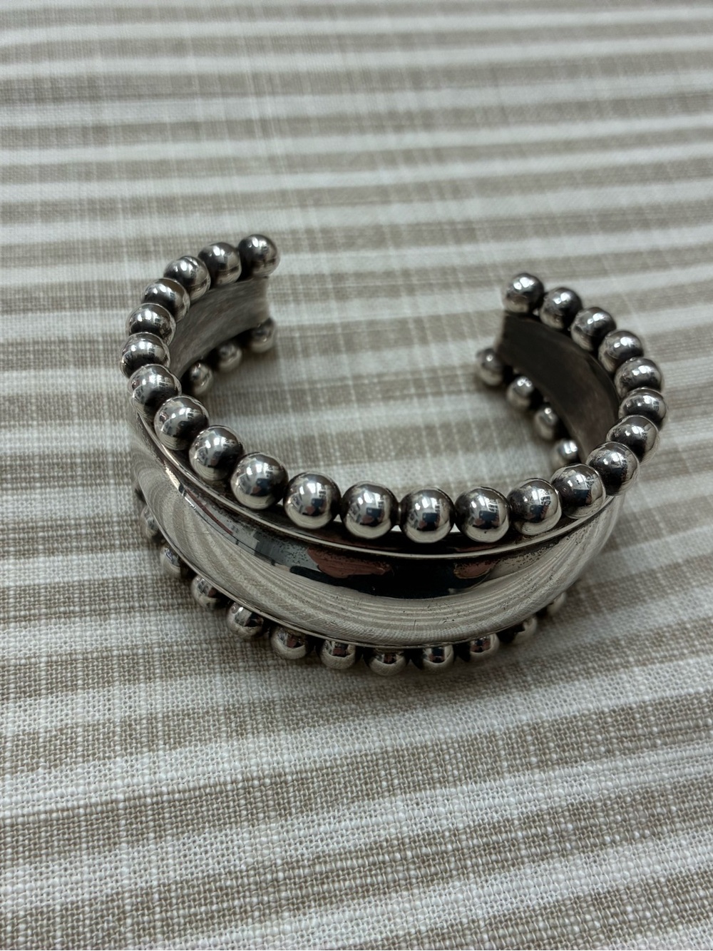 Sterling Silver Beaded Cuff Bracelet - Silver - Picture 3 of 6